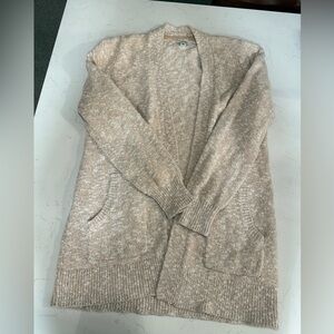 L.L. Bean Women’s Open Front Cotton Ragg knit Cardigan Size  M Tan Cream Sweater